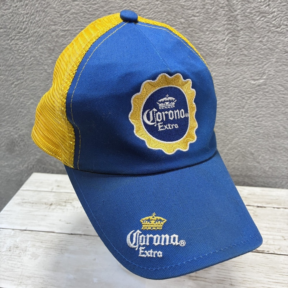 Corona Extra Beer Logo Trucker Hat Cap Blue Yellow Mesh Snapback Adjustable OSFA